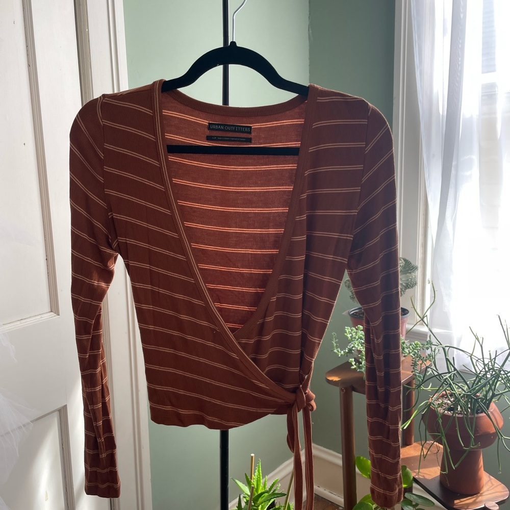 Urban Outfitters Cinnamon Striped Wrap Top